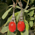 Art Deco Coral Diamond Earrings: 14k Yellow Gold Dangle Earrings