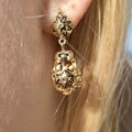 Victorian 18k Gold Diamond David Star Dangle Earrings: Black Enamel Judaica