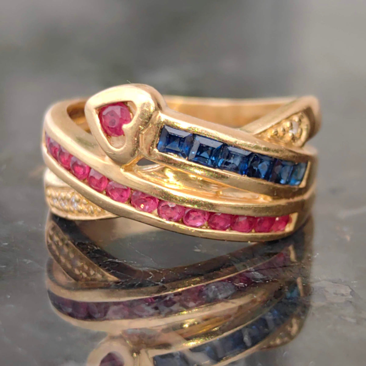 Vintage 18k Gold Snake Ring: Ruby, Sapphire & Diamond Statement Jewelry