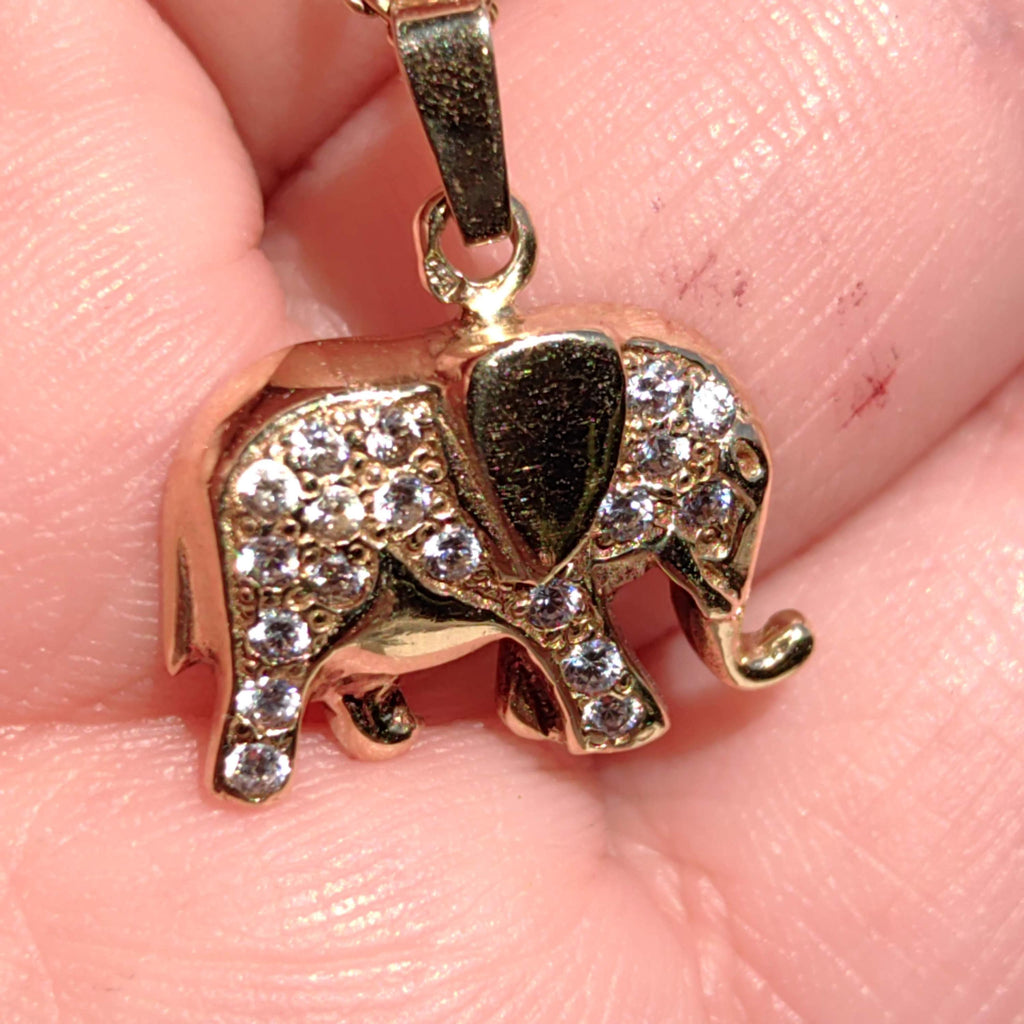 Vintage 14k Yellow Gold Elephant Pendant with Cubic Zirconia