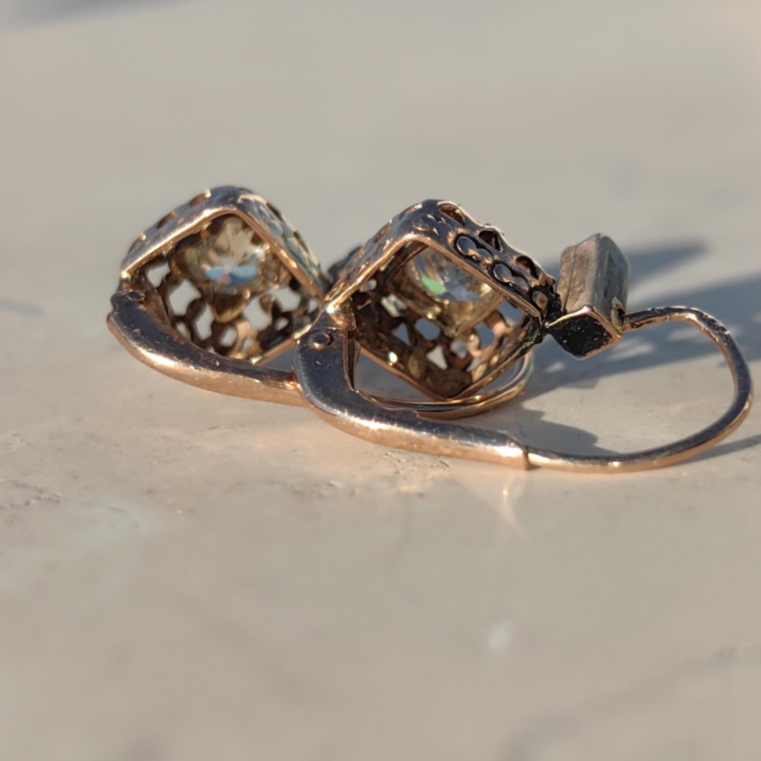 Art Nouveau Diamond 14K Gold Sleeper Earrings: Antique "Buds" Dormeuse