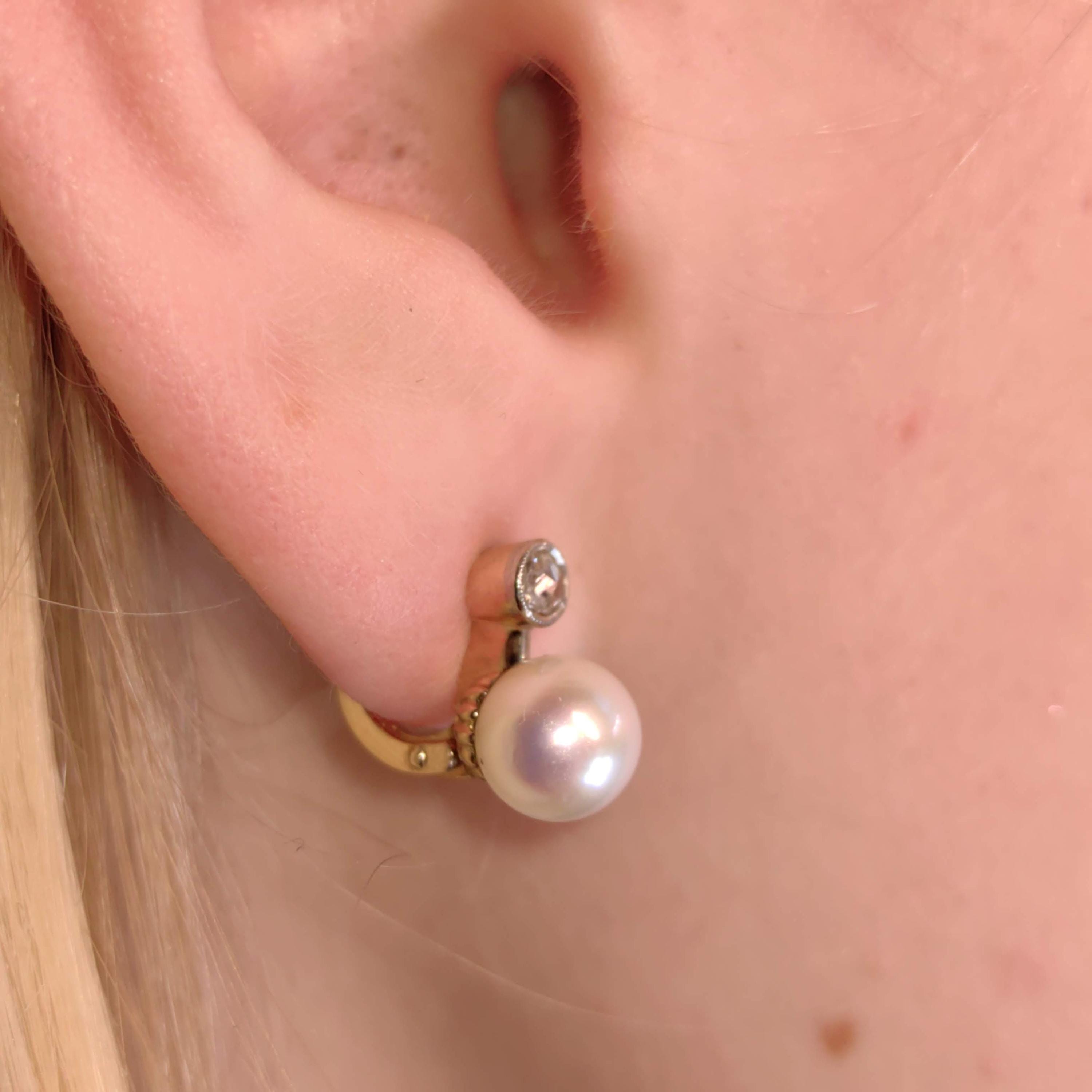 Art Deco Natural Pearl Earrings Rose Diamond 18k Solid Yellow Gold Handmade 1920s Antique Vintage  Elegant latch Back Closure Gift for Her
