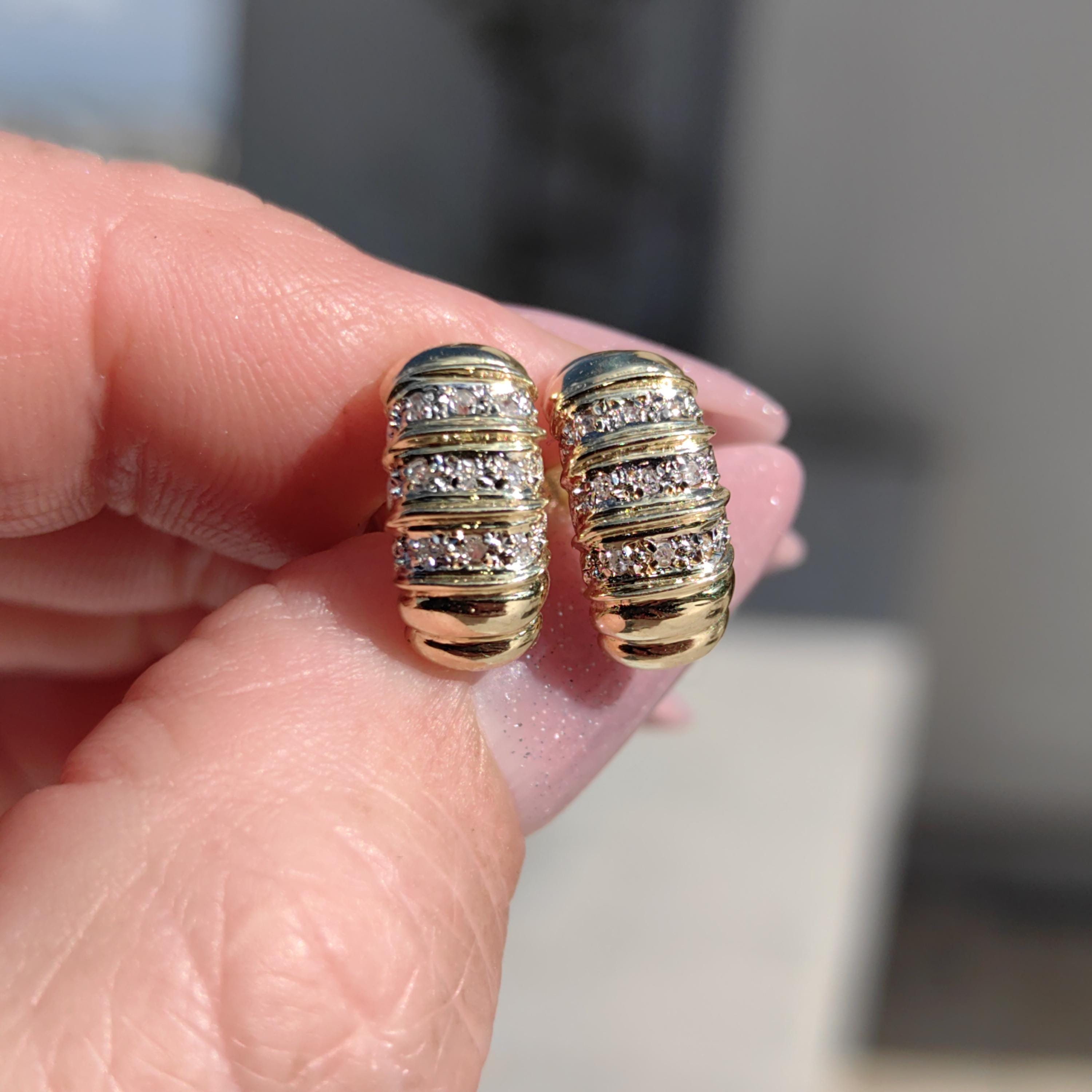 Vintage 14k Yellow Gold Diamond Half Hoop Earrings – Geometric Cluster Fine Jewelry