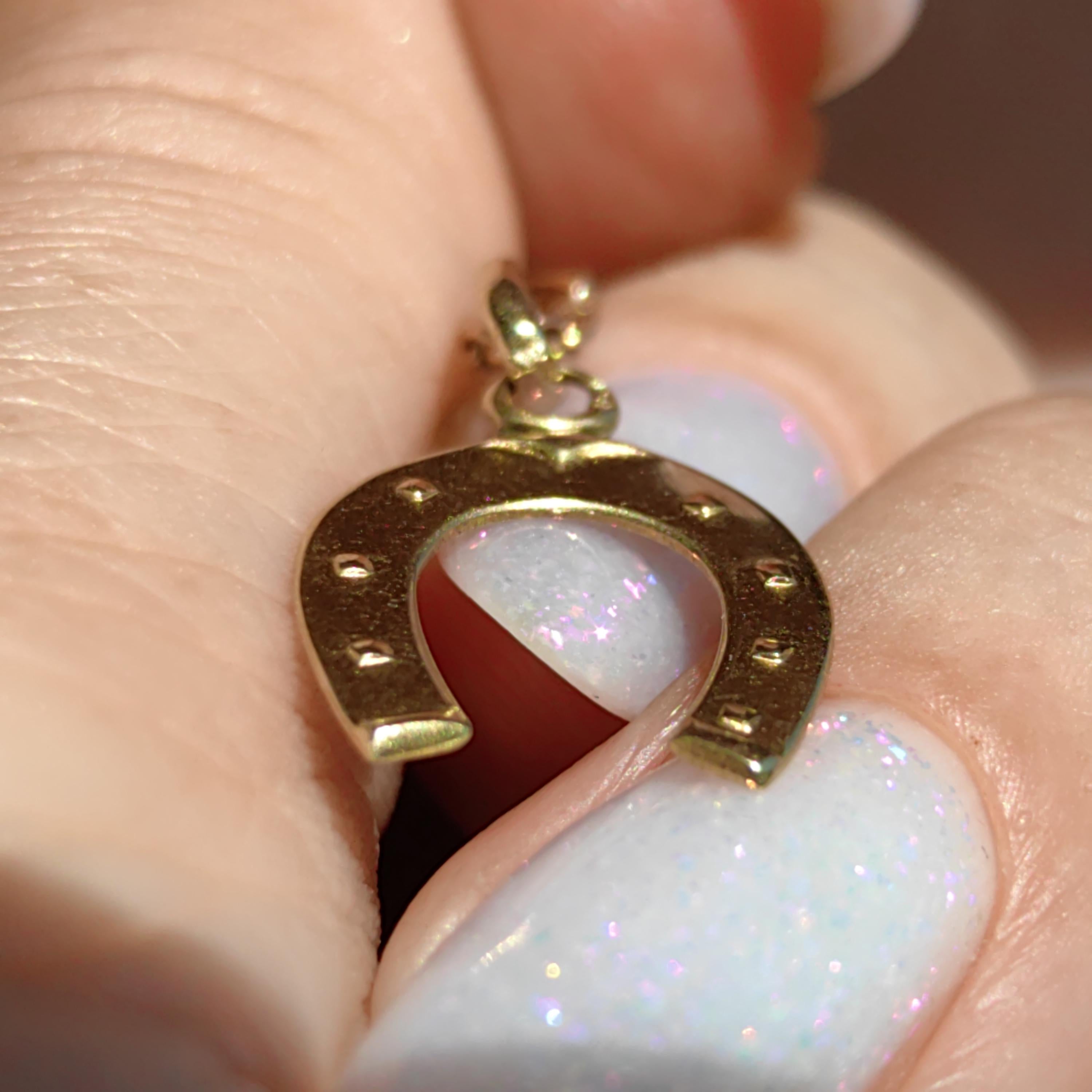 Antique 14k Gold Horseshoe Pendant: Equestrian Luck Charm