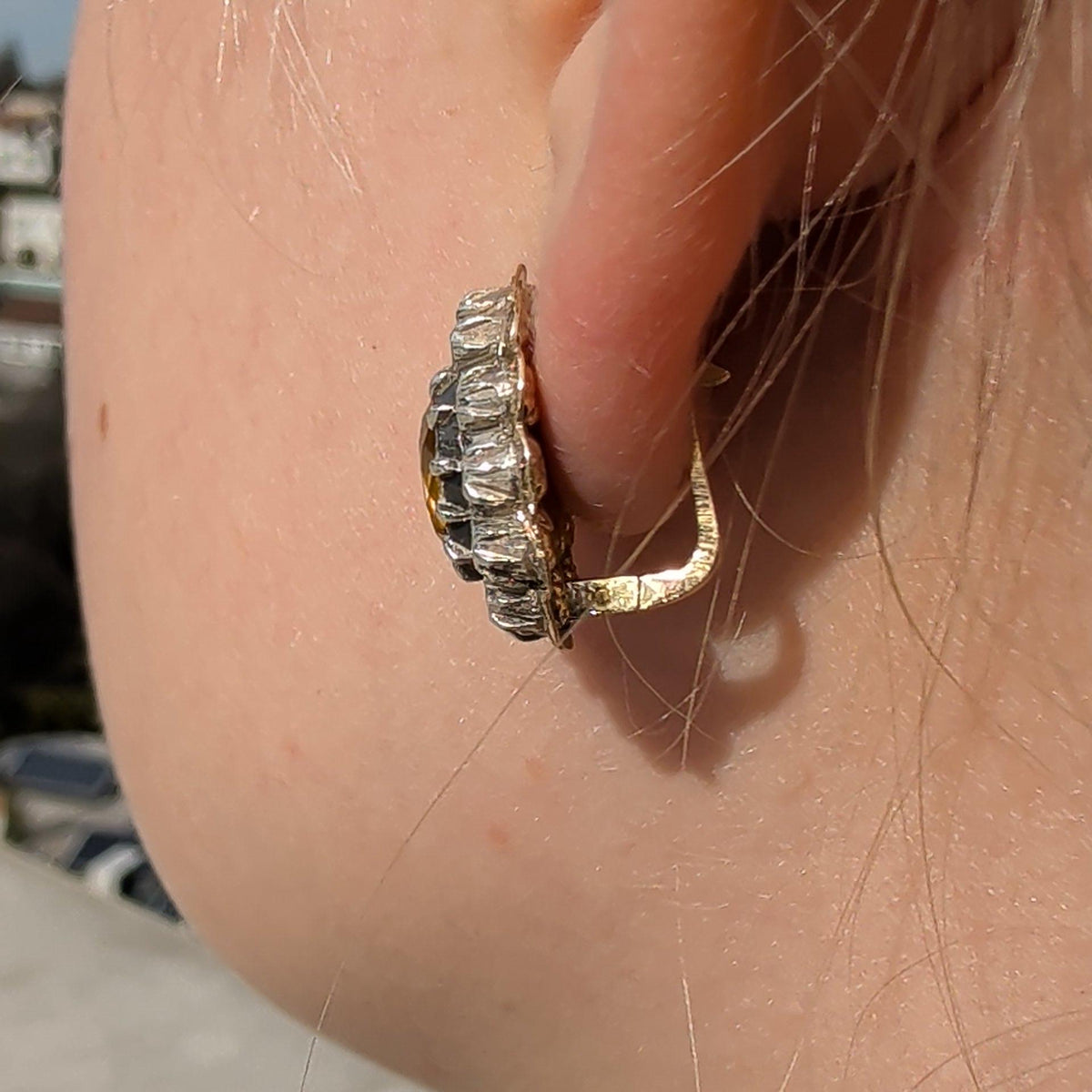 Antique Citrine Diamond Earrings 18K Gold 1940s Vintage Statement Stud Earrings Yellow Gold Floral Cluster Gift for Her