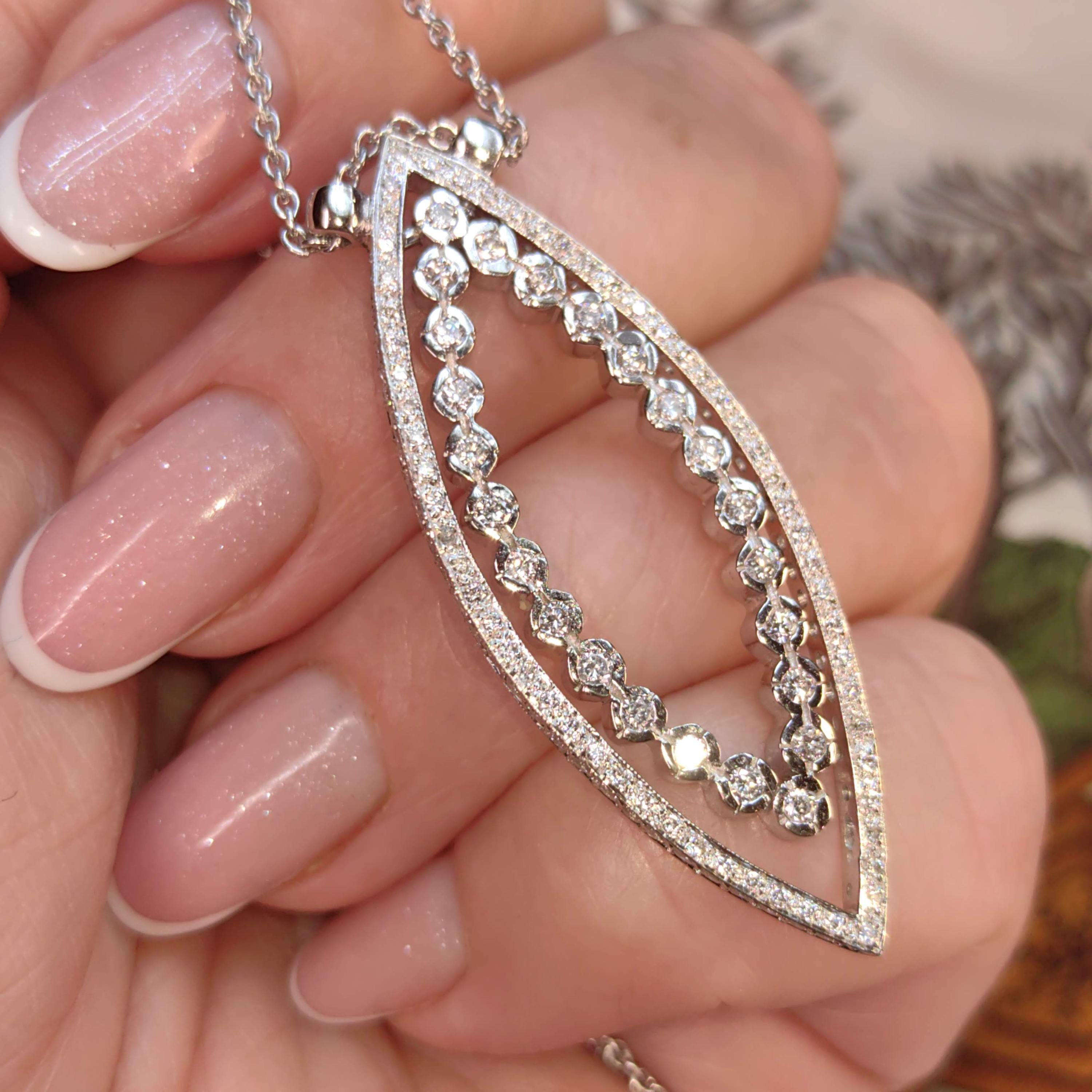 1.5ct Diamond 14K White Gold Necklace: Vintage Pavé Pendant