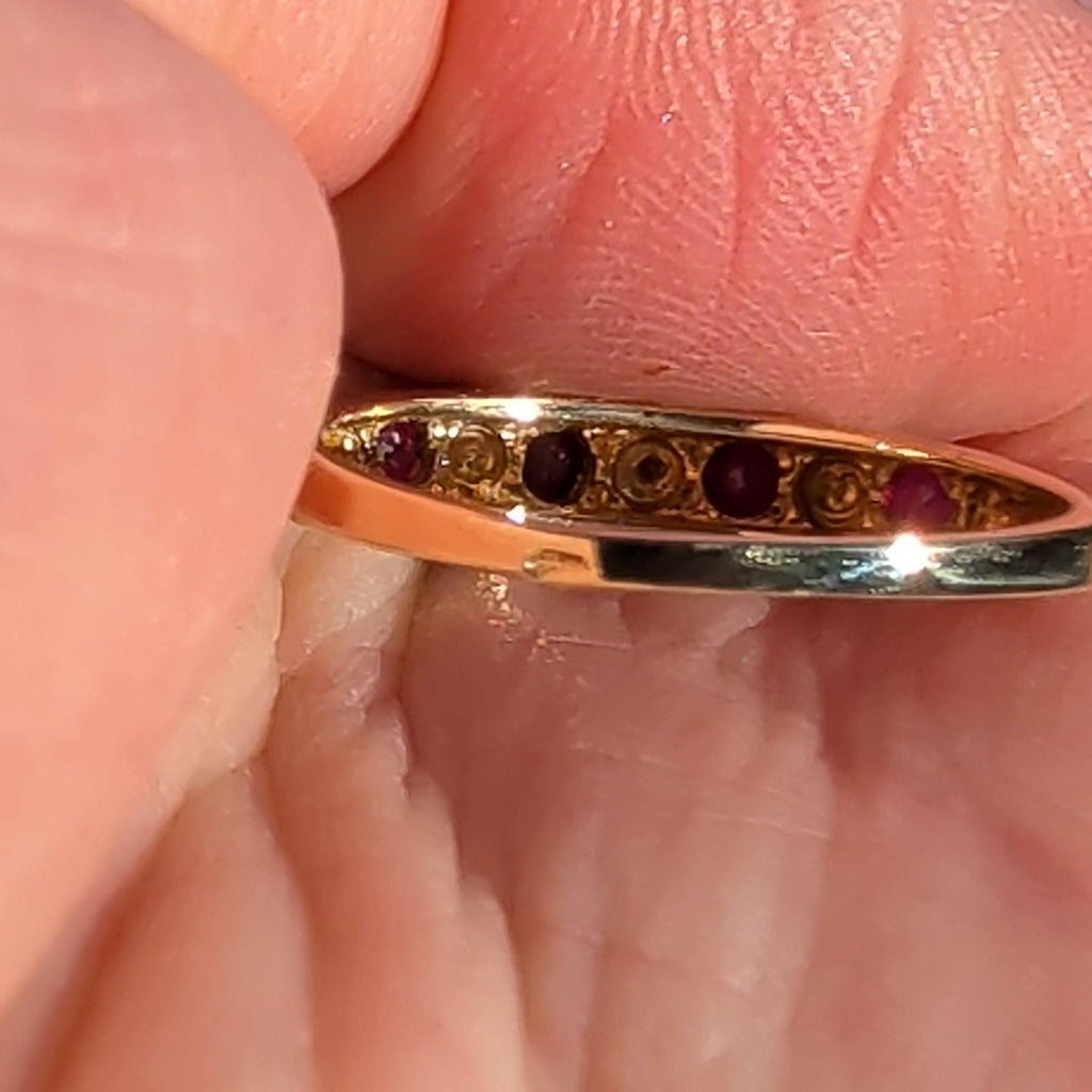 Ruby Diamond 14k Solid Yellow Gold Wedding Band Vintage Stackable Ring Elegant Dainty Gift for Her Present