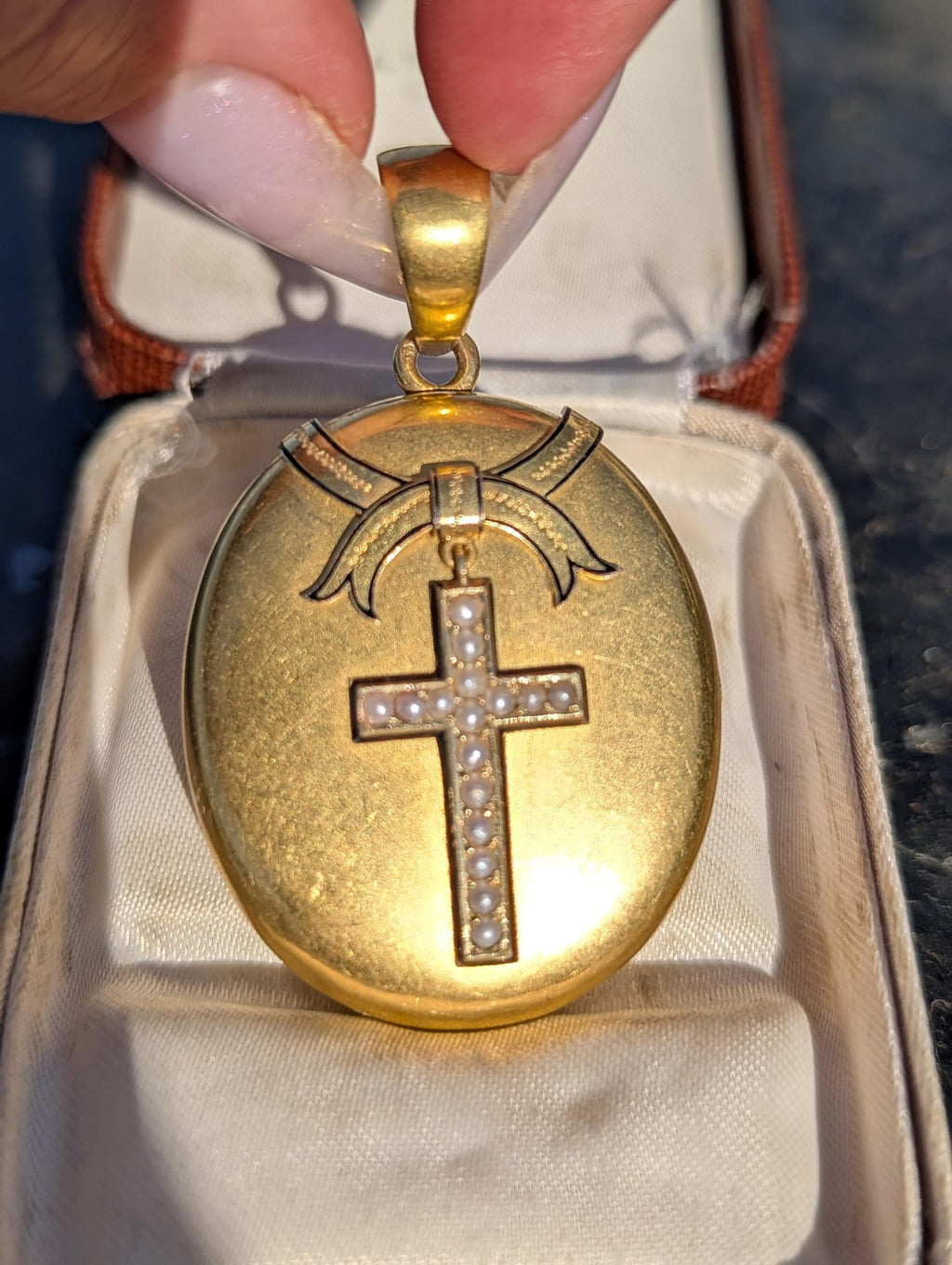 1860s pearl cross locket pendant