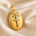 Victorian 18k gold locket with pearl cross and bow